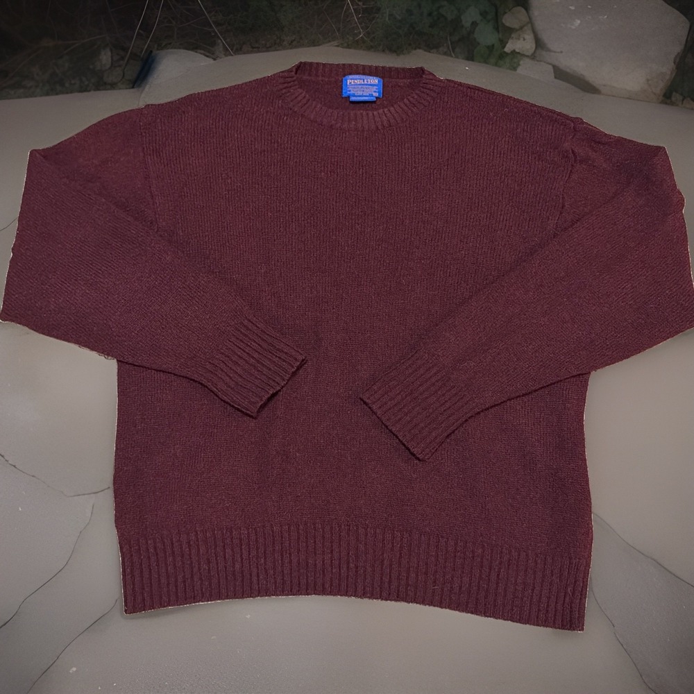 Pendleton Men's Shetland Wool Crewneck Pullover Sweater XL Burgundy Y2K